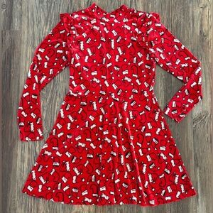 Xhilaration Santa Dress Womens Lg Velour L/S Ruffle Shoulders Keyhole Christmas